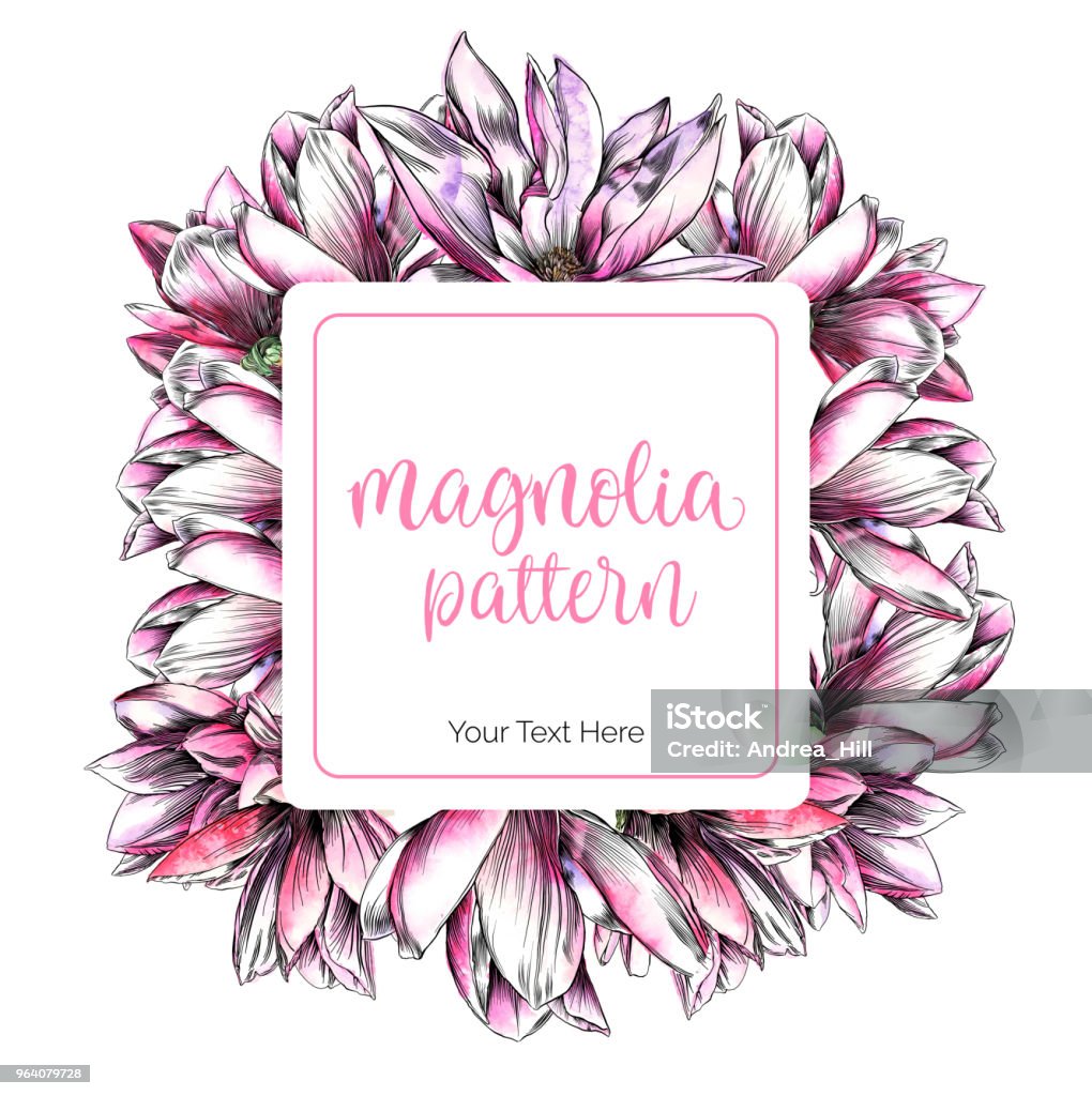 Magnolia Flower Design Template with Watercolor and Pen and Ink Elements Abstract stock vector