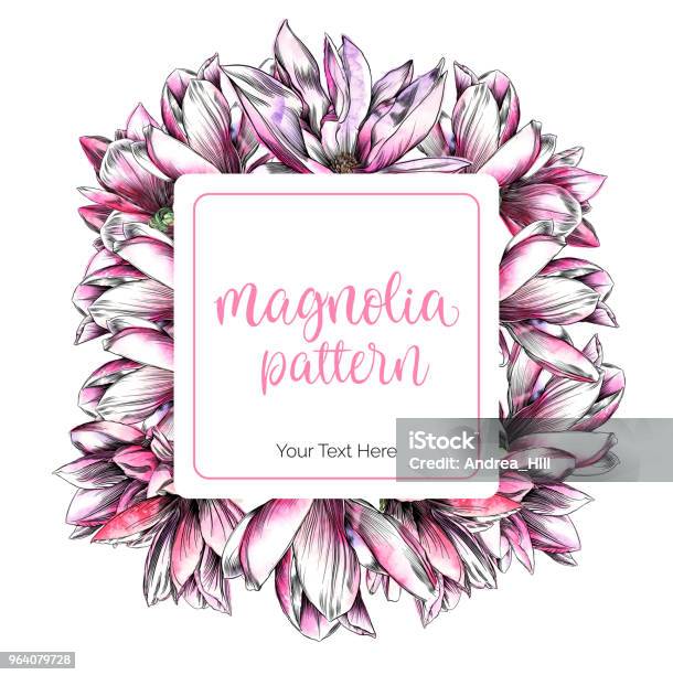 Magnolia Flower Design Template With Watercolor And Pen And Ink Elements Stock Illustration - Download Image Now