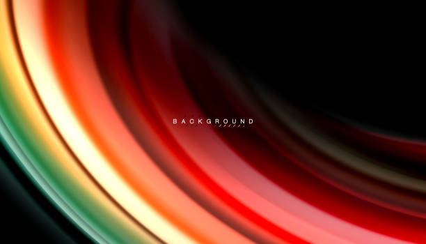 ilustraciones, imágenes clip art, dibujos animados e iconos de stock de onda abstracta líneas arco iris líquido estilo color rayas sobre fondo negro - título del álbum