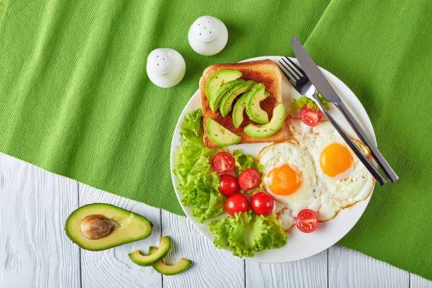 istock english breakfast - fried eggs, toast, salad 964085402