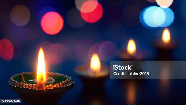 Happy Diwali Diya Lamps Lit During Celebration Stock Photo - Download Image  Now - Diwali, Backgrounds, Celebration - iStock