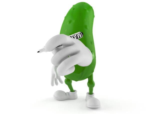 istock Cucumber character holding marker 964087884