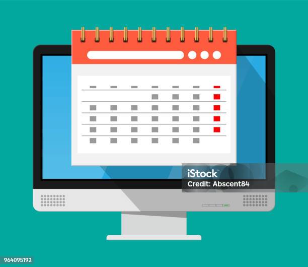 Paper Spiral Wall Calendar In Computer Stock Illustration Download