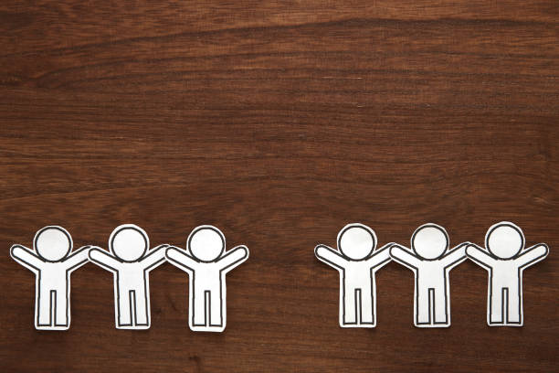 Human paper cut illustration vector on brown wood.  Teamwork concept. Social Network concept.