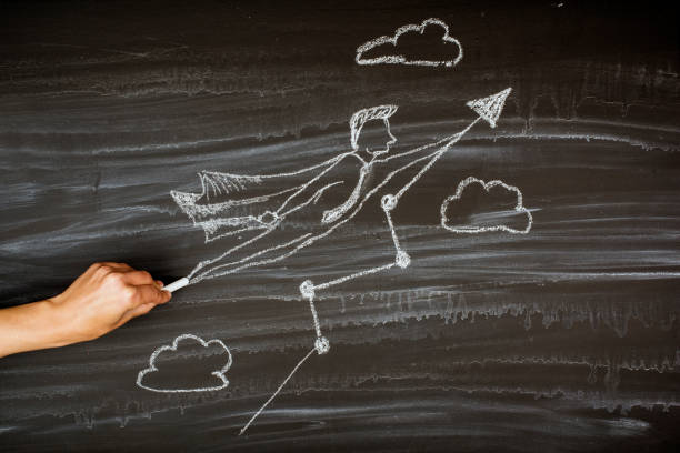 istock Businessman hero flying fast path to goal 964115374