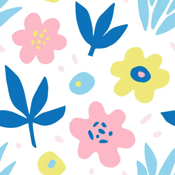 Vector illustration of Hand drawn colorful floral seamless repeat pattern