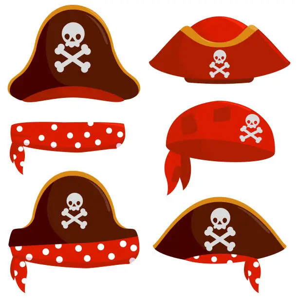 Vector illustration of Pirate captain hats vector set