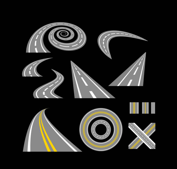 asfalt zakrzywione drogi. - symbol journey icon set street stock illustrations