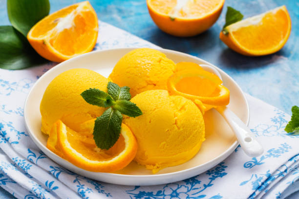 Orange ice cream. Summer orange sorbet