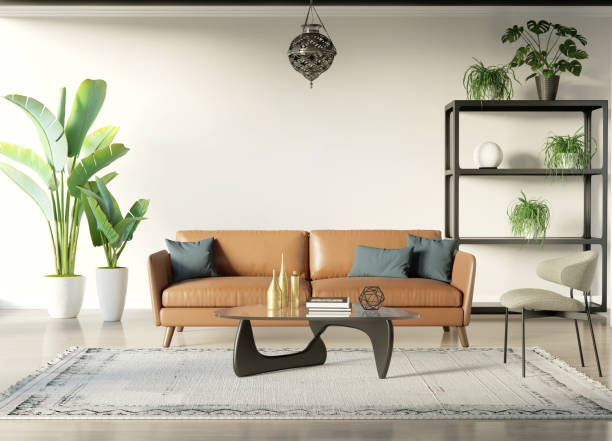 istock Modern bohemian style interior room with tobacco sofa 964136814