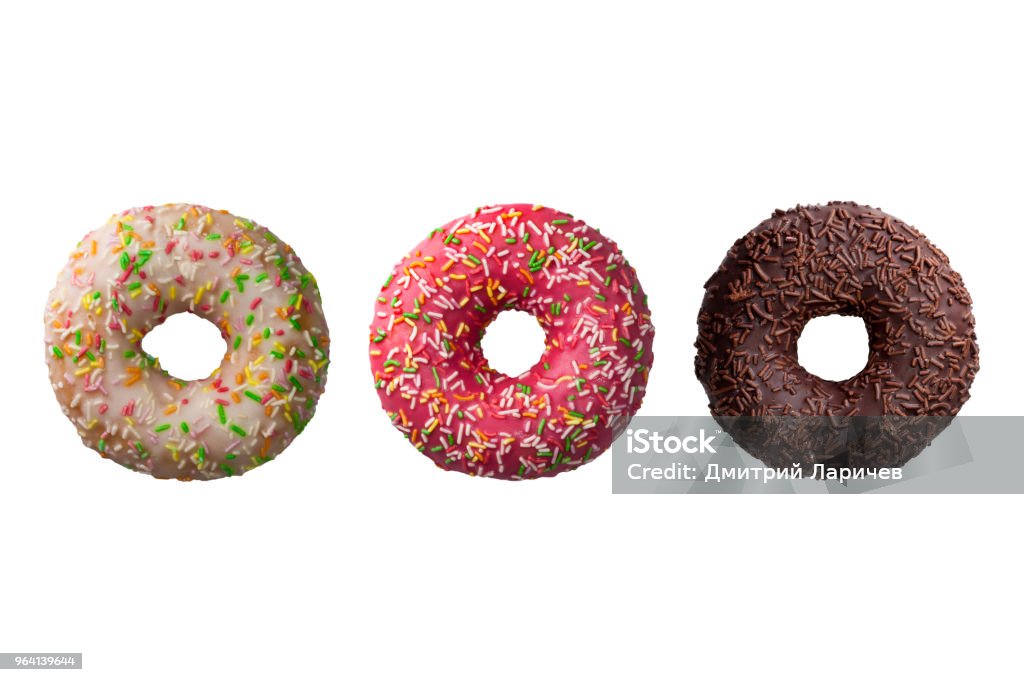 Three Color Donuts Set Of Three Different Colorful Donuts Isolated On White Background ...