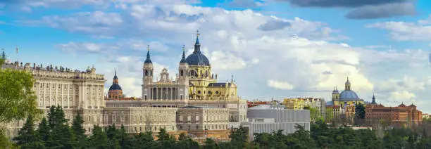 Madrid, Spain. Santa Maria la Real de La Almudena Cathedral and the Royal Palace.