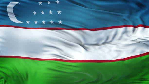 istock UZBEKISTAN Realistic Waving Flag Background 964147230
