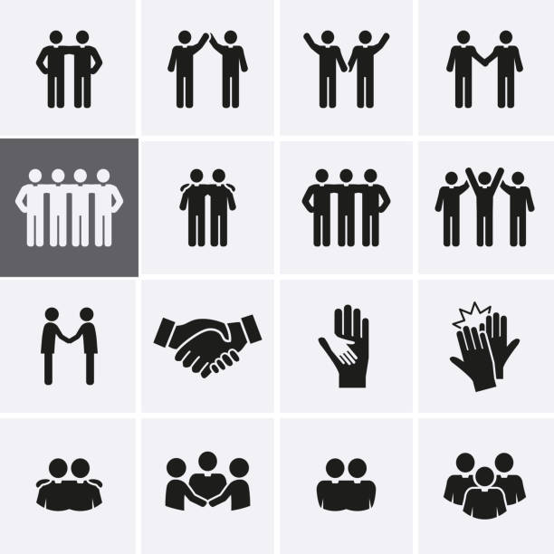 freundschaft und freund icon set - greeting teenager handshake men stock-grafiken, -clipart, -cartoons und -symbole