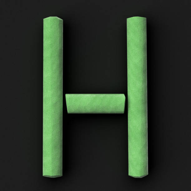 녹색 보도 또는 흑 초 조립 대문자 h 거친 칠판, 3d에 글꼴 이미지 렌더링 - letter h alphabet three dimensional shape green 뉴스 사진 이미지
