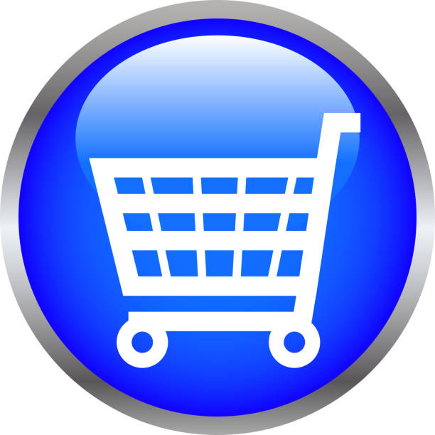istock Blue Colorful Shiny round button with Shopping cart mark 964151714