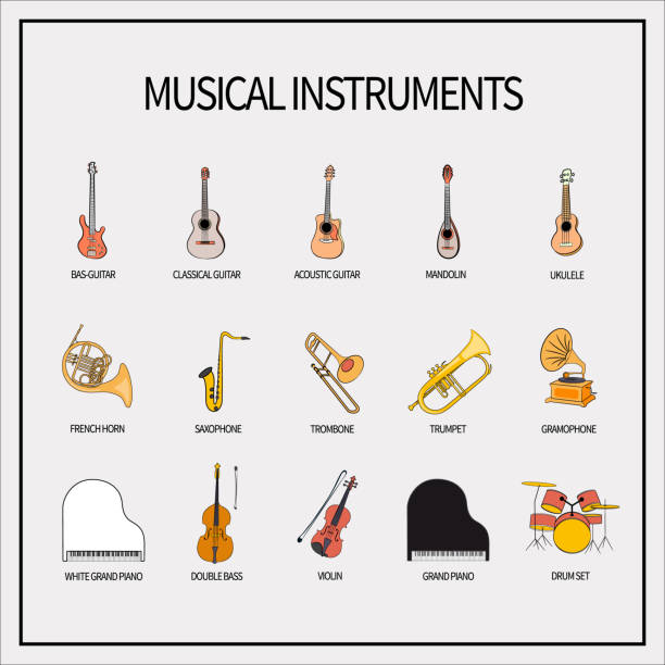 zestaw ikon instrumentów muzycznych - drum & bass stock illustrations