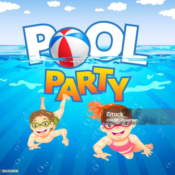 Kids Pool Party Stock Illustration - Download Image Now - Pool Party, Child, Party - Social Event