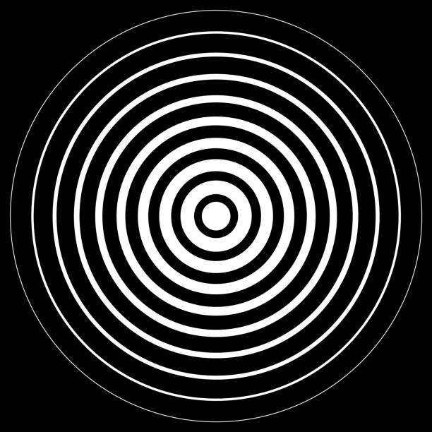 ilustrações de stock, clip art, desenhos animados e ícones de white radiation concentric cirles on black background - environmental damage audio