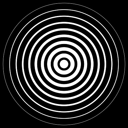 White radiation concentric cirles on black background