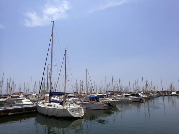 San Pedro - May 28 - 2018: a port full of fishing boats and yachts ready to sail.