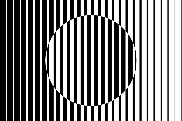 latar belakang seni op abstrak yang terbuat dari garis hitam dan putih menyebabkan ilusi bentuk lingkaran. - kontras tinggi ilustrasi stok