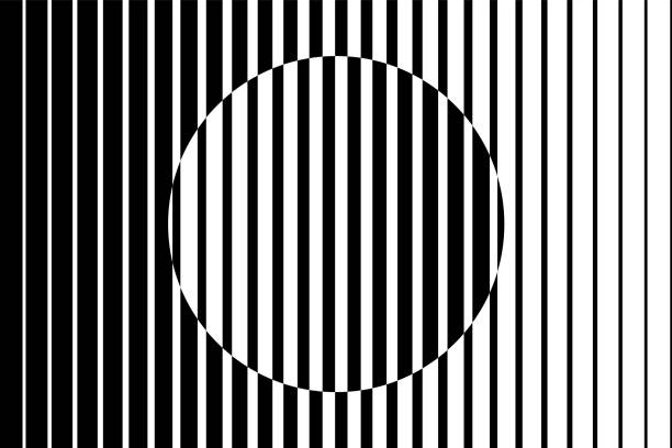 abstrakcyjne tło sztuki op wykonane z czarno-białych linii powodujących iluzję kształtu okręgu. - high contrast illustrations stock illustrations