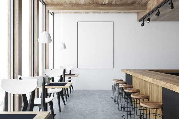 white bar interior, poster - indoors luxury restaurant store imagens e fotografias de stock