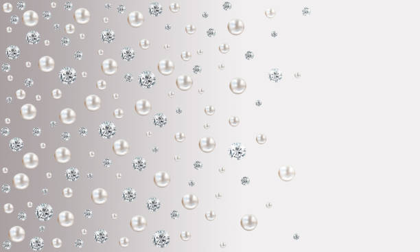 ilustrações de stock, clip art, desenhos animados e ícones de many small and big white pearls on grey gradient satin background - bead jewelry drop stone