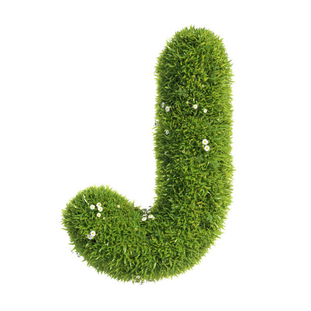 잔디 글꼴 3d 렌더링 j - letter j alphabet three dimensional shape green 뉴스 사진 이미지