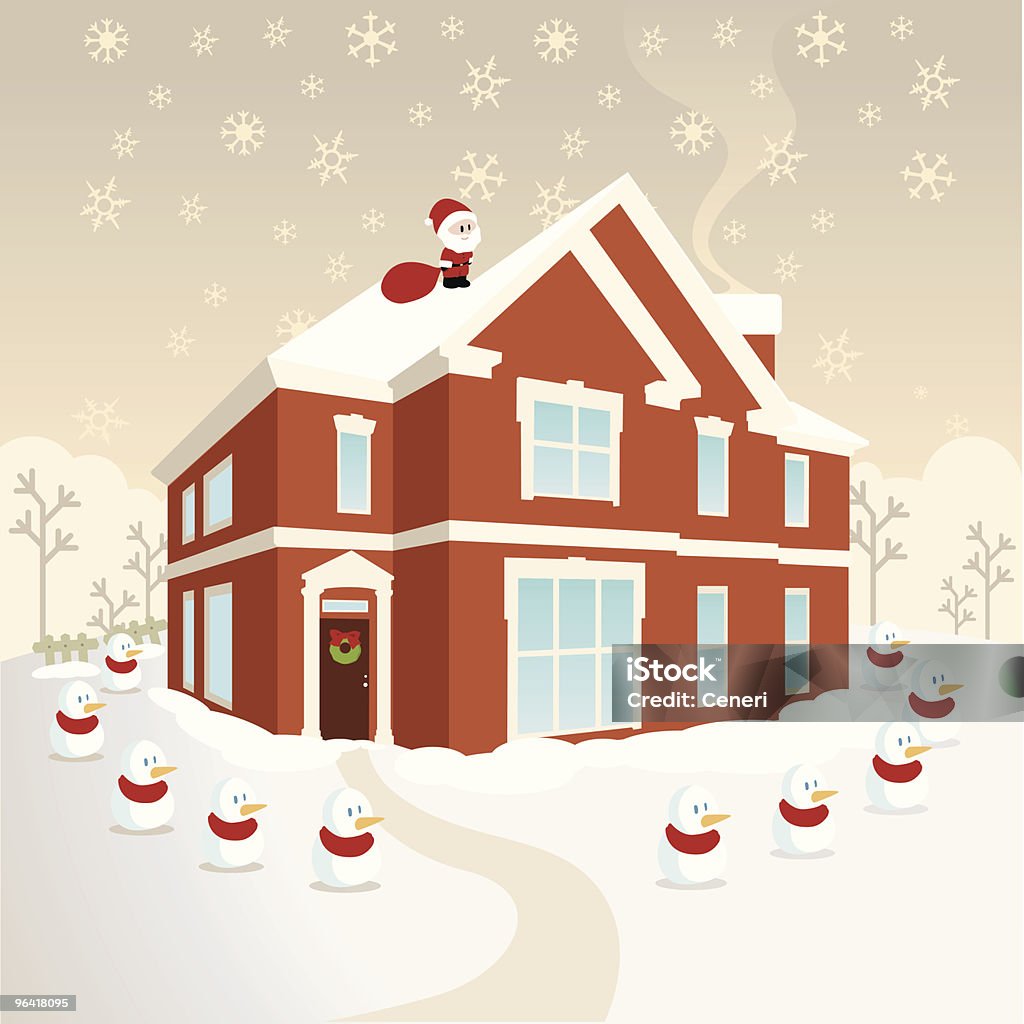 Maison d'hiver - clipart vectoriel de Père Noël libre de droits