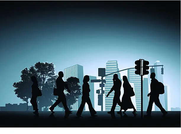 Vector illustration of SiIlhouetted pedestrians
