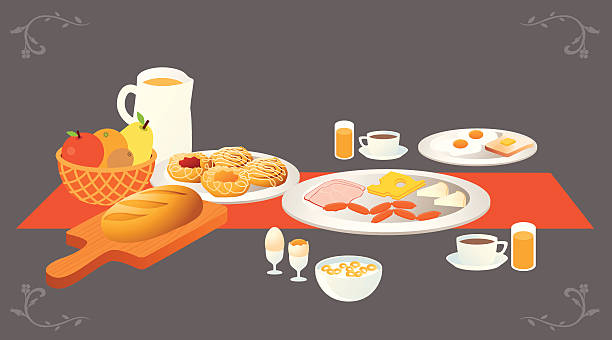 ilustrações de stock, clip art, desenhos animados e ícones de quadro de pequeno-almoço - coffee fried egg breakfast toast