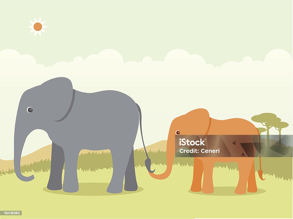 Elefante mãe e filho na natureza - Royalty-free Elefante arte vetorial