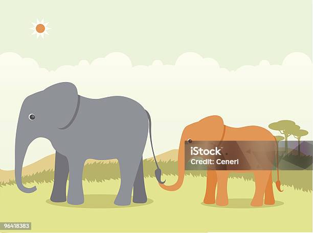 Elefante Mãe E Filho Na Natureza - Arte vetorial de stock e mais imagens de Elefante - Elefante, Árvore, Animal de Safari