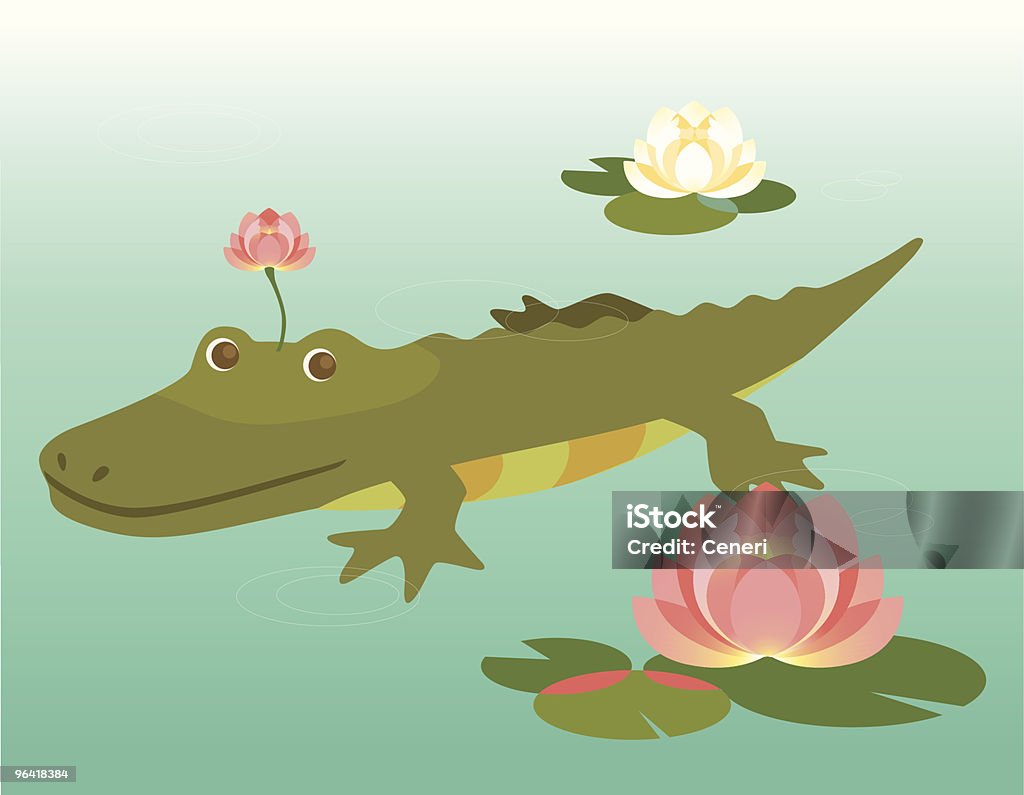 Alligator w water lily basen - Grafika wektorowa royalty-free (Aligator)
