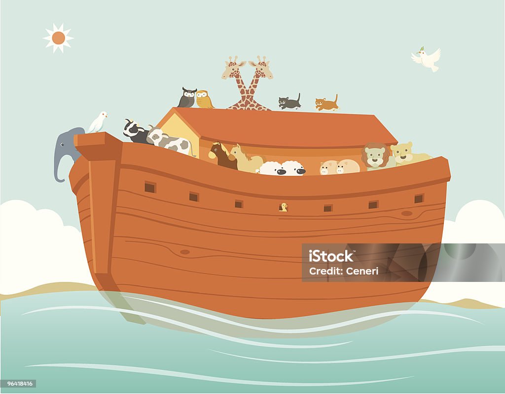 Noah's Ark with Various Pairs of Animals  Domestic Cat stock vector