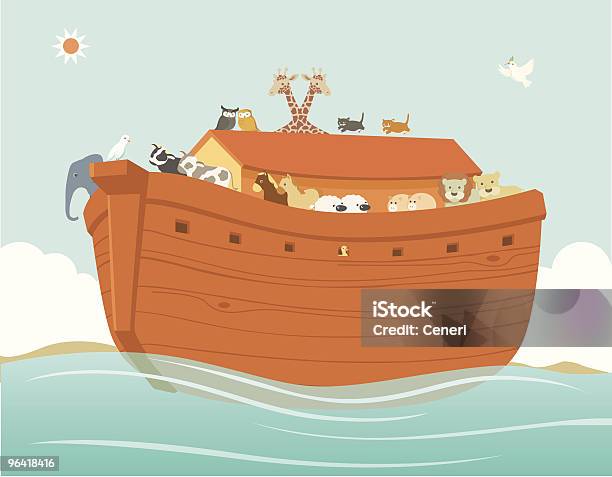 Noahs Ark With Various Pairs Of Animals Stock Illustration - Download Image Now - Domestic Cat, Pig, Owl