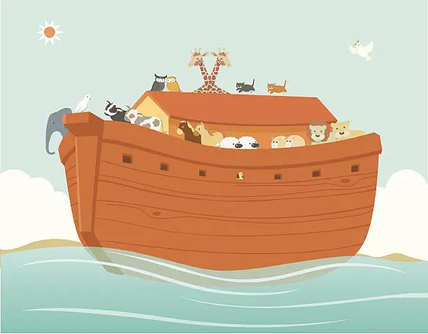 Vector illustration of Noah's Ark with Various Pairs of Animals