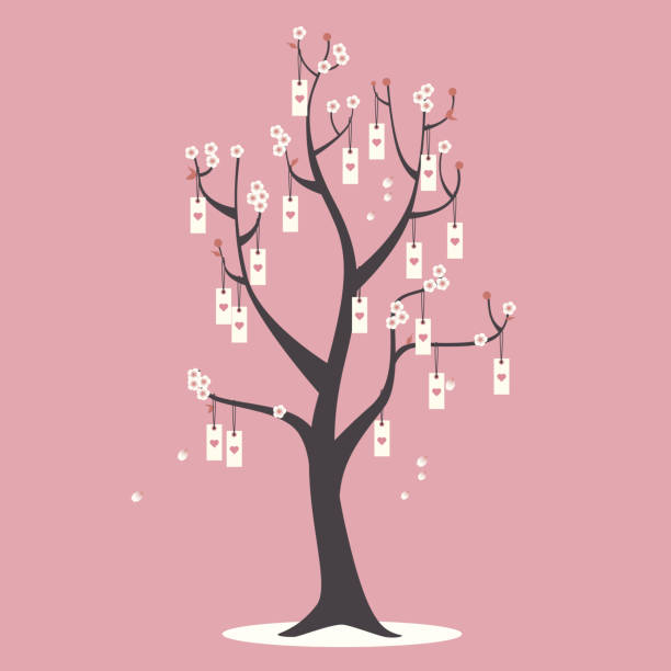 여러분 사랑입니다: 벚꽃 나무 - color image colored background tree branch stock illustrations