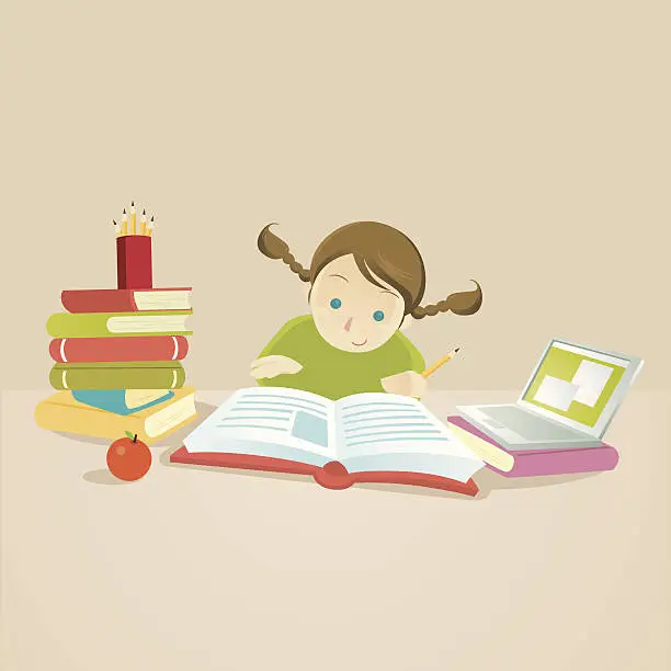 Vector illustration of Study Hard: Smart Child reading a book