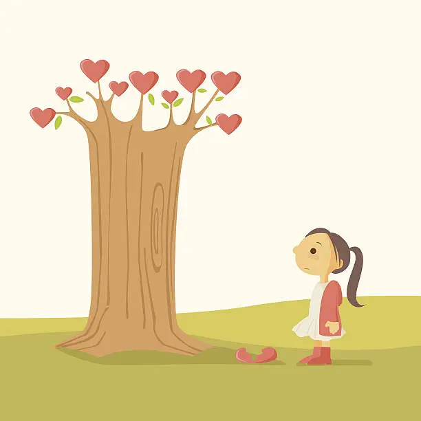 Vector illustration of Little Girl with Heart Break Tree