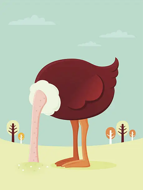 Vector illustration of Ostrich burying his head in the sand