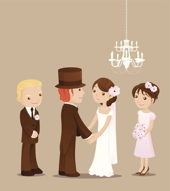 изысканные люстры свадьбы - wearing flowers illustrations stock illustrations