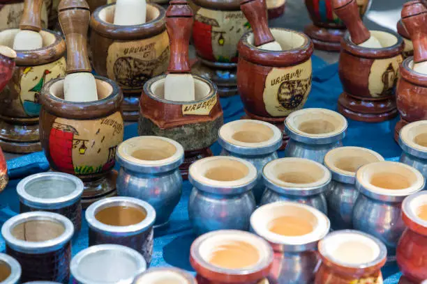 Photo of Mate gourds for sale as popular souvenirs from Argentina and Uruguay.