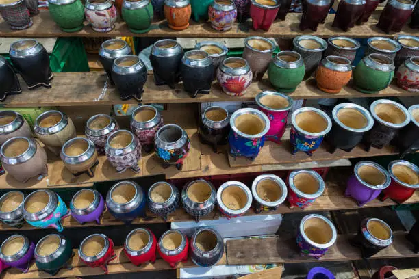 Photo of Mate gourds for sale as popular souvenirs from Argentina and Uruguay.