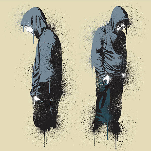 Two graffiti stencil urban angst vector art illustration
