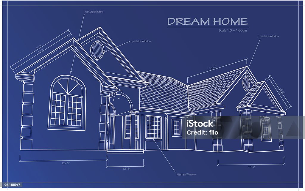 Sueño casa [ vector bosquejo ] - arte vectorial de Cianotipo - Plano libre de derechos