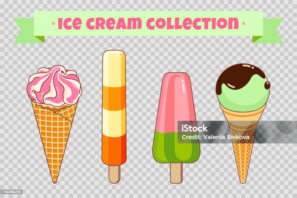 Ice Cream Collection At Transparent Background Colorful Bright Ice Cream  Waffle Cones And Fruit Ice Cartoon Illustration For Web Advertising Banner  Poster Flyer Vector Illustration Stock Illustration - Download Image Now -  iStock