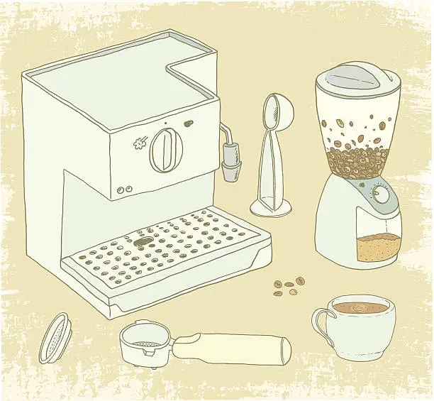 Vector illustration of Coffee Addict Paraphernalia